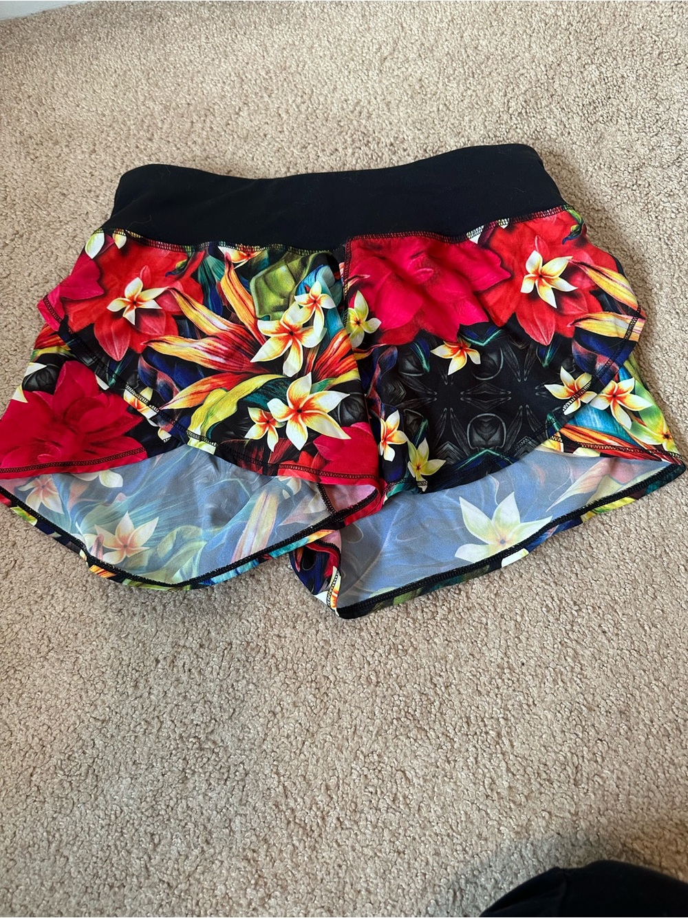 CALIA by Carrie Underwood Tropical Floral Athletic Shorts with Black Waistband